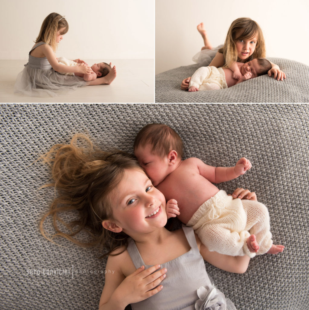 servizio fotografico neonato con sorellina 